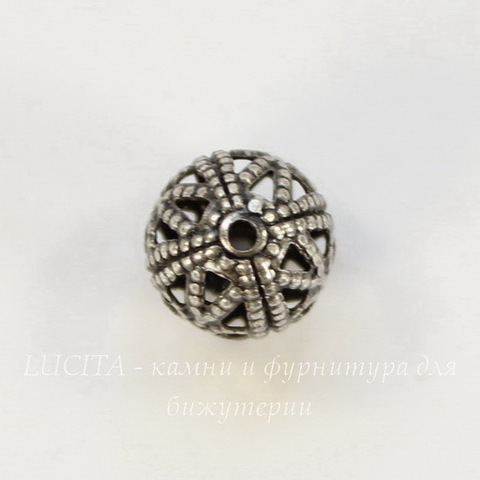 Винтажный элемент - бусина шарик филигрань 8 мм (оксид серебра)