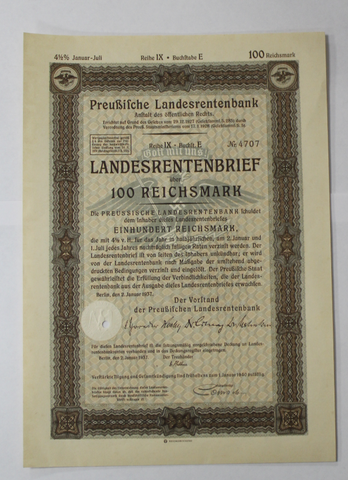 Акция (облигация) 100 рейхсмарок 1937 года