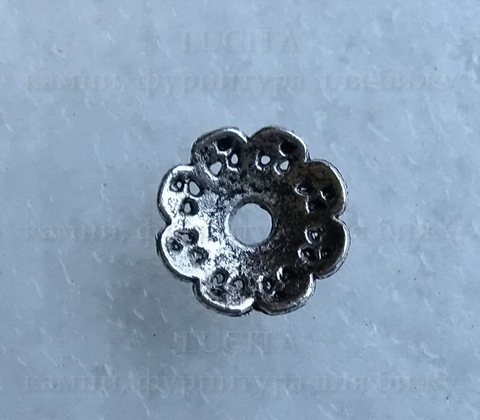 Шапочка для бусины "цветок" (цвет - античное серебро) 12х2,5 мм, 10 штук ()