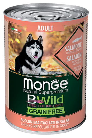 Monge Dog BWild GRAIN FREE беззерновые консервы из лосося с тыквой и кабач. для взрослых собак 400г