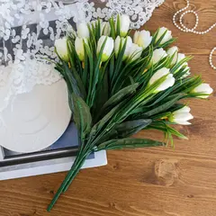 №3 Крокусы-подснежники искусственные, Белые, 34 см, около 18 бутонов в наборе, набор 2 букета.