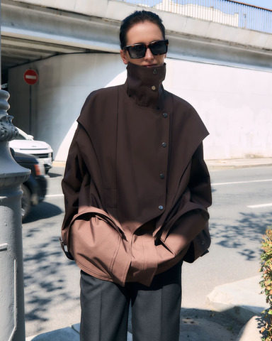 Тренч на молнии из смесового хлопка шоколадный