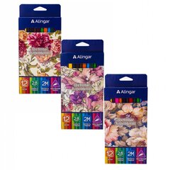 
          Карандаши цветные Alingar 12 цв., "Цветы" деревянные, трехгранные, заточенные, грифель 2.8 мм, картон. уп., европодвес
