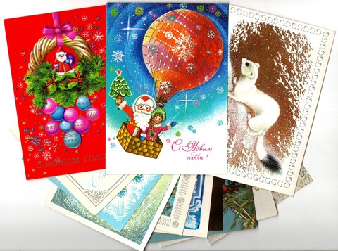 Подборка Новогодних поздравительных открыток — 12 штук — разные — чистые, без повторов - СССР