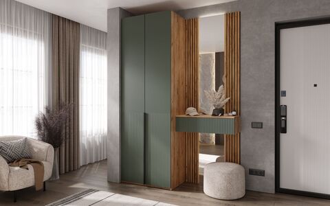 Марвэл Шкаф 2х. ств (доп ящики) и тумба с зеркалом (Браш Мени Грин, Дуб Крафт)