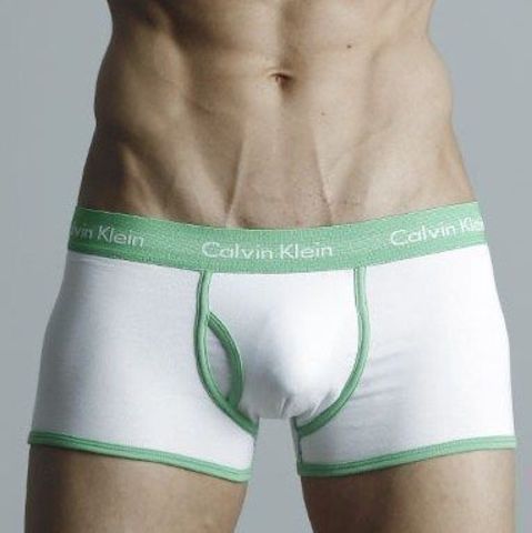 Мужские трусы боксеры белые с зелёной резинкой Calvin Klein 365 White Green