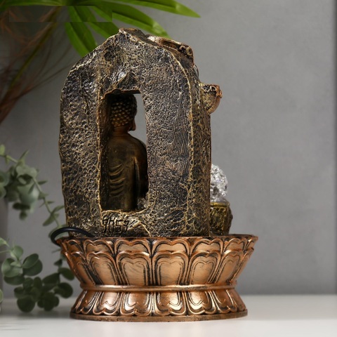 Фонтан настольный от сети, подсветка Будда в арке с водопадом, 30х21х21 см