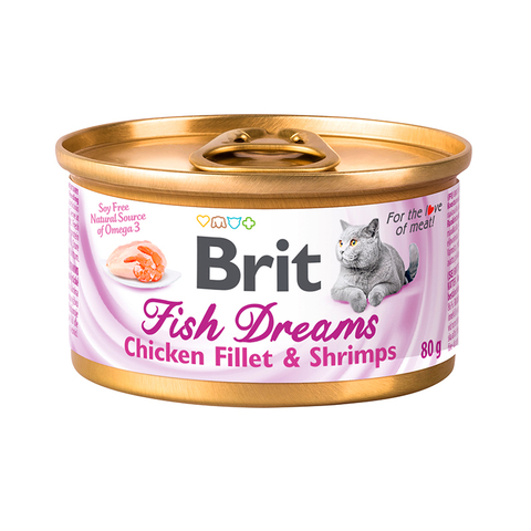 Влажный корм Brit Fish Dreams Chicken fillet & Shrimps, куриное филе и креветки, для кошек, 80 г