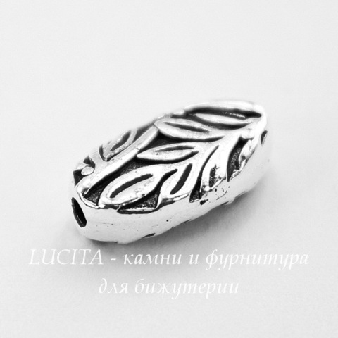 Бусина овальная TierraCast "Листья" 13х8х4 мм (цвет-античное серебро)