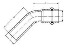 Valtec угольник пресс 22х22 мм раструб-труба 45° из нерж. стали VTi.958.I.002222