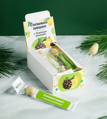 Сосновая шишка на палочке  в Лимонном шоколаде / шоу-бокс / 187 гр / 15 шт / Солнечная Сибирь