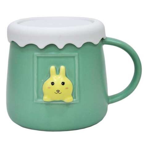 Керамическая кружка с крышкой, зеленый, 400 мл