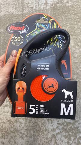 Flexi рулетка Neon New - M (до 25 кг) светоотражающая, оранжевый неон (5 м, лента)