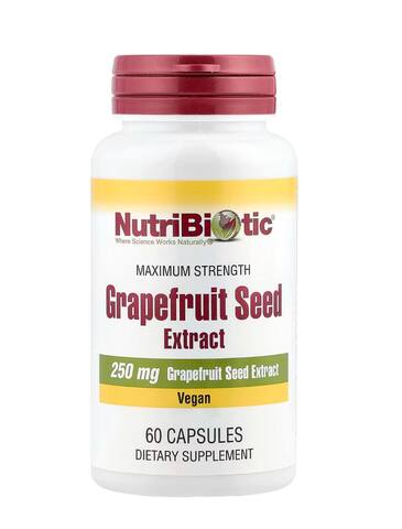 NutriBiotic экстракт косточек грейпфрута, максимальная сила действия, 250 мг, 60 капсул
