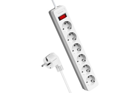 Сетевой фильтр, удлинитель Космос  FKsm1.8m-6g(W)16A сетевой фильтр, 6 розеток 1.8 метра, белый, заземление, выключатель, 16А, 220 вольт, ПВС 3х1, IP20 - купить в компании MAKtorg