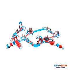 Большой надувной аквапарк на воде «Капитанский мостик» 30×25×6 м