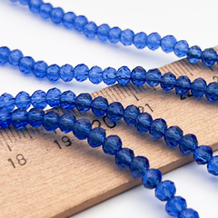 Бусины рондель с огранкой, стекло, цвет синий, размер около 3,8*4,4 мм, цена за нить 106 шт