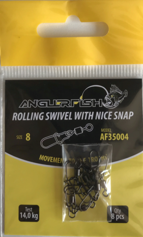 Anglerfish Rolling swivel with nice snap #8 Вертлюжок с застежкой (продажа от 5 шт)
