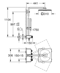 Душевая система с термостатом для настенного монтажа, GROHE Euphoria SmartControl 310 DUO Cube, хром (26508000)