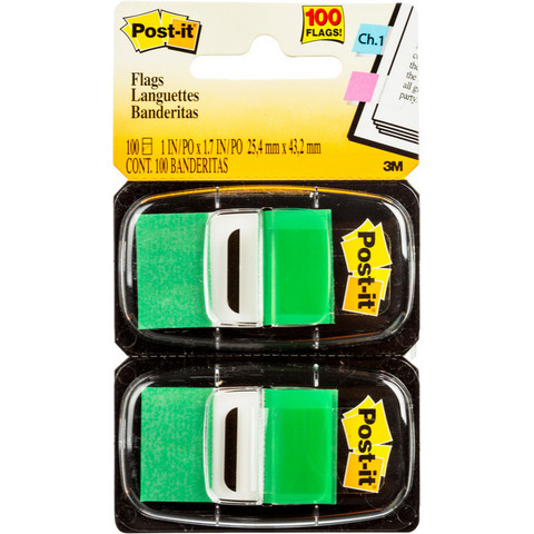 Клейкие закладки Post-it пластиковые зеленые 2 диспенсера по 50 листов 25.4x43.2 мм