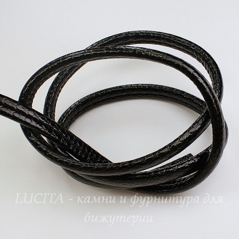 Шнур кожаный, 10х5,5 мм, цвет - черный, примерно 1 м