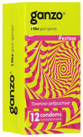 Презервативы анатомической формы с точечной и ребристой структурой Ganzo Extase - 12 шт.