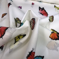 Мерный лоскут 1,25 м хлопок пике с эластаном бабочки на белом фоне 2011