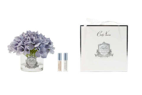 Ароматизированный букет гортензий и 2 спрея по 5мл Cote Noire Hydrangeas Blue голубой с серебряным декором