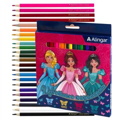 
          Карандаши цветные Alingar 24 цв., "Принцессы" деревянные, трехгранные, заточенные, грифель 2.8 мм, картон. уп., европодвес