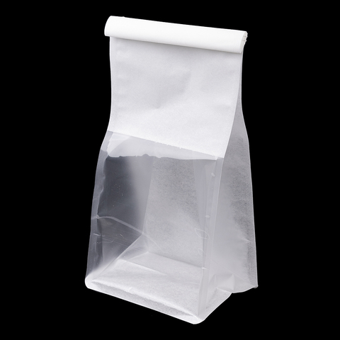 Пакет с прямоугольным дном 11,5*21*9 см с окном и зажимом, белый