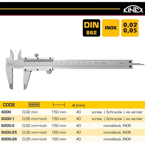 Штангенциркуль ШЦ-1-160/40мм 0,02мм+inch DIN862 MonoBlok INOX Kinex 6000-25