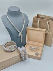 28160- Браслет Змея-SERPENTI с зелёными глазами, крупный  двойной VGOLD с цирконами (lux)