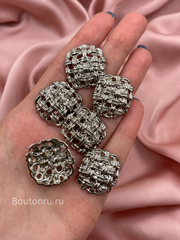 Пуговицы квадратные в серебристом металле с плетением сетка