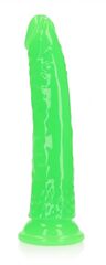 Зеленый люминесцентный фаллоимитатор на присоске - 22 см. - 