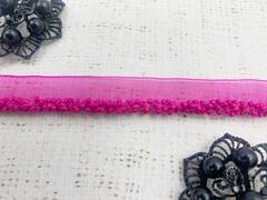 Кант на органзе с бисером, ш. 1 см, бисер ш. 0,5 см, фуксия