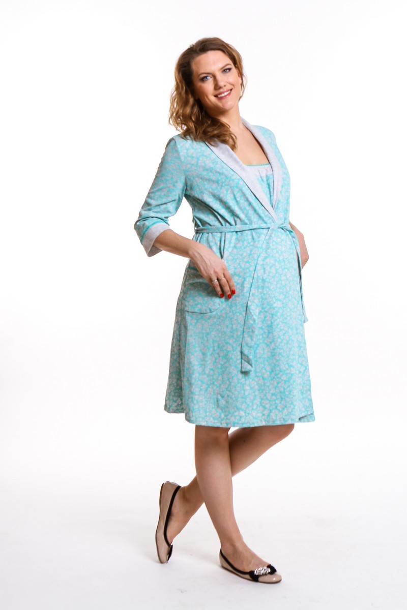 Комплект для беременных и кормящих с халатом и сорочкой 09307 серый меланж