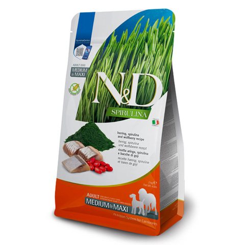 Farmina N&D Dog Spirulina сельдь,спирулина и ягоды годжи 2,5кг для собак средн,крупн пород