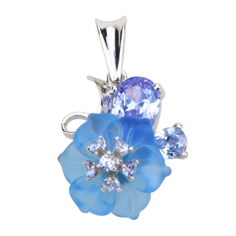 Подвеска с цветком из голубого кварца и кубическим цирконием цвета лаванды