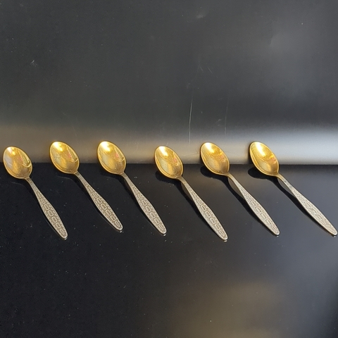 Чайные ложки набор из 6 штук клеймо мНЦ, Кольчугинский завод цветных металлов, золочение, винтаж СССР 1960-1990 гг