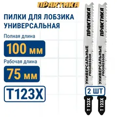 Пилки для лобзика универсальные ПРАКТИКА тип T123X Прогрессор 100 х 75 мм, грубый рез, HSS (038-722)