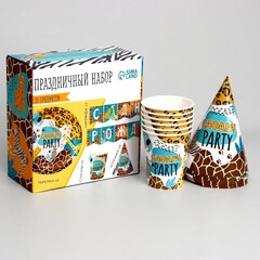 Sale Набор одноразовой посуды, Сафари Party, 6 тарелок, 6 стаканов, 6 колпаков, 1 гирлянда