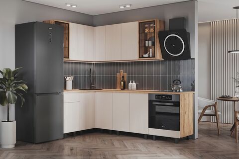 Кухня Оливия NEW 1,4х2,4м (Кашемир, Дуб Крафт (Дуб вотан))
