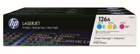 Упаковка цветных картриджей HP CF341A : CE311A, CE312A, CE313A (126A) для принтеров HP LaserJet Pro 100 M175nw, CP1025, CP1025nw, M275 (Ресурс каждого картриджа 1000 стр.)