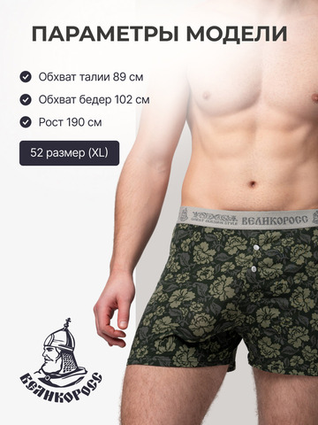 Комплект из 3-х семейных трусов - «Зелёная хохлома»