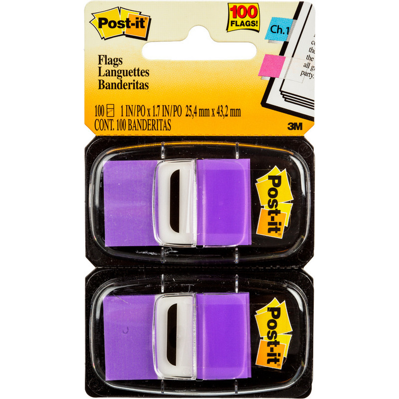 Клейкие закладки Post-it пластиковые фиолетовые 2 диспенсера по 50 листов 25.4x43.2 мм