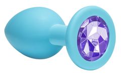 Средняя голубая анальная пробка Emotions Cutie Medium с фиолетовым кристаллом - 8,5 см. - 