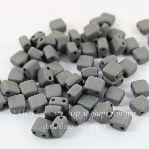 Бусина Tile mini Квадратная плоская с 2 отверстиями, 5 мм, серая матовая, 6 шт