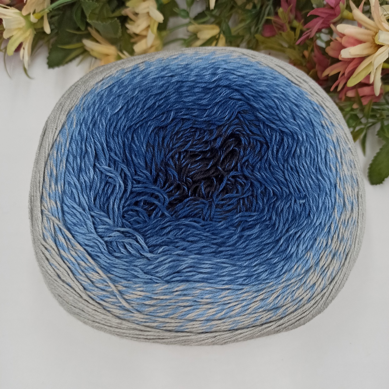 Хлопок секционного окрашивания  Flowers Yarn art 271, Турция Серый-Голубой-Синий-Темно синий-