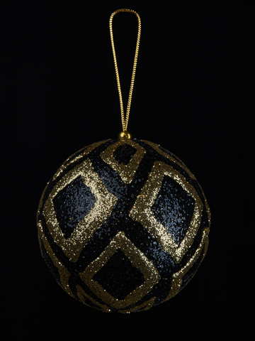 Шар с узором ромб 10см ChristmasDeLuxe черный с золотом