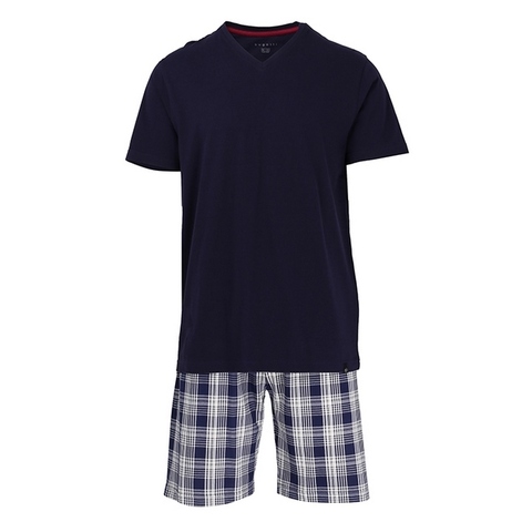 Мужская пижама синяя с клетчатыми шортами BUGATTI 56001/4008 634